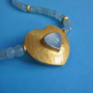 Aquamarin Collier mit Goldm iund Silber Herz und Aquamarin