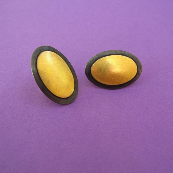 Ovale Ohrstecker Gold Silber schwarz oxidiert