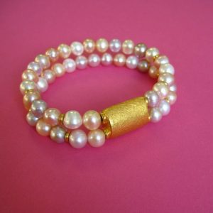 2-fach rosa, peach und flieder farbenes Perlen Armband