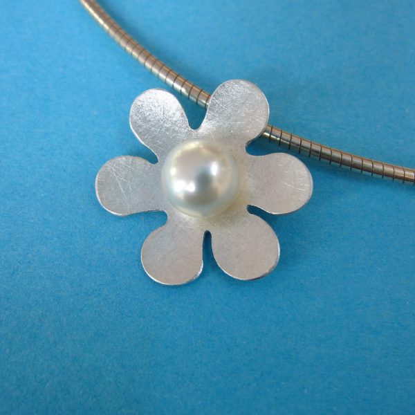 Blume 925 Sterling Silber Anhänger mit Perle