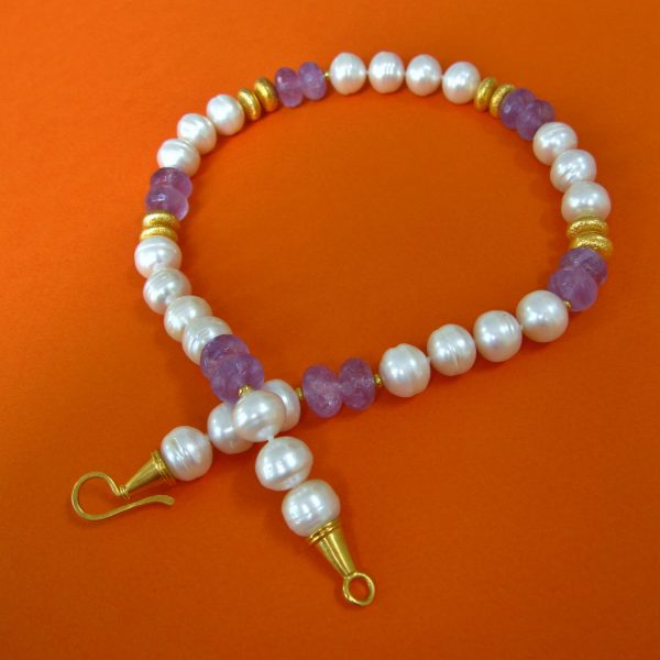 Amethyst Collier mit Perlen Verschluss: Öse-Haken