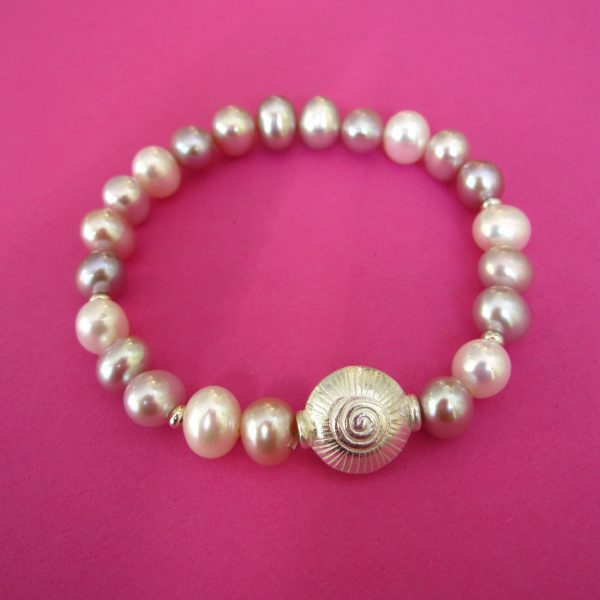 Rosa Perlen Armband mit Silber Spirale