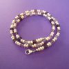 Perlen Kette mit Amethyst Würfel und silbernem Karabiner Verschluss
