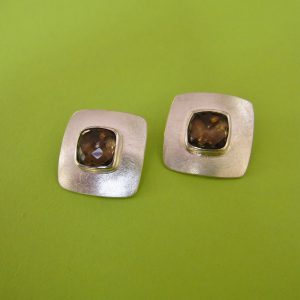 925 Sterling Silber Clips mit Rauchquarz Carre