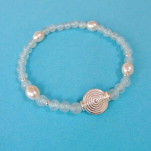 Zartes Aquamarin Armband mit Perlen und Silber Spriale